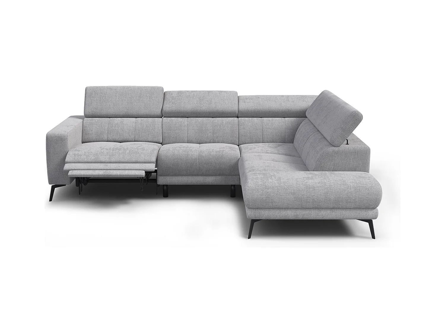 Canapé d'angle 5 places MORELLO avec 1 x Relax Zero Gravity, tissu gris clair