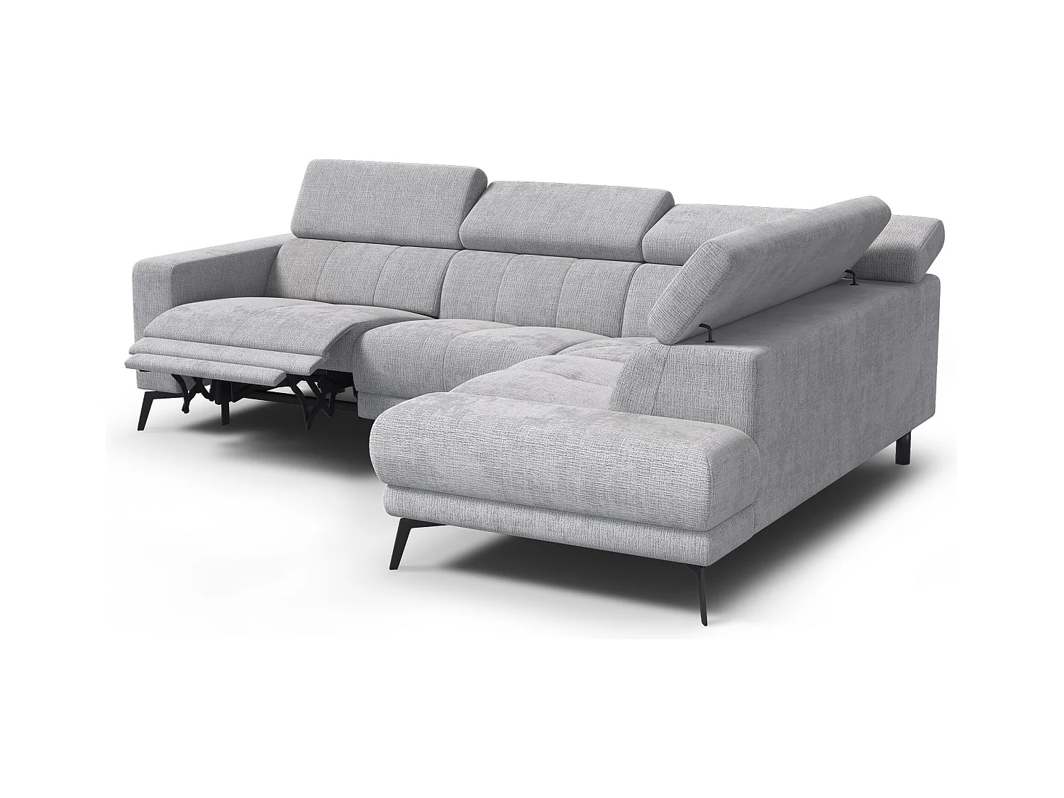 Canapé d'angle 5 places MORELLO avec 1 x Relax Zero Gravity, tissu gris clair