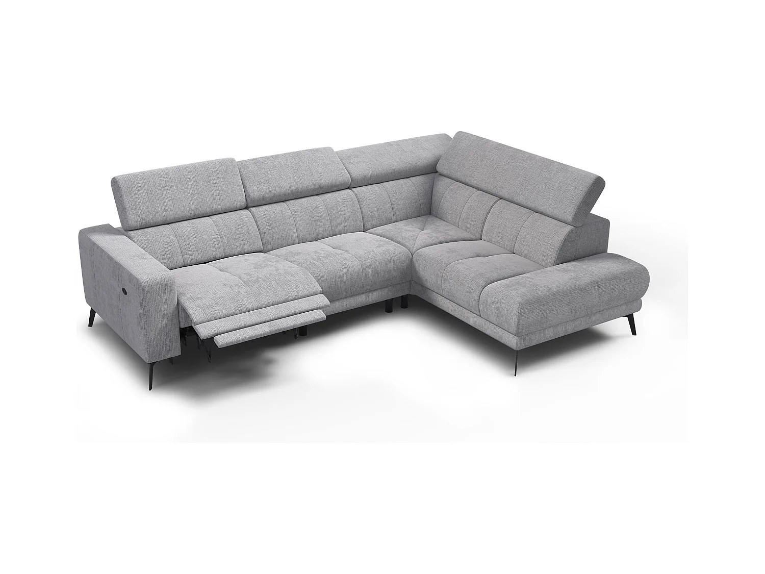 Canapé d'angle 5 places MORELLO avec 1 x Relax Zero Gravity, tissu gris clair