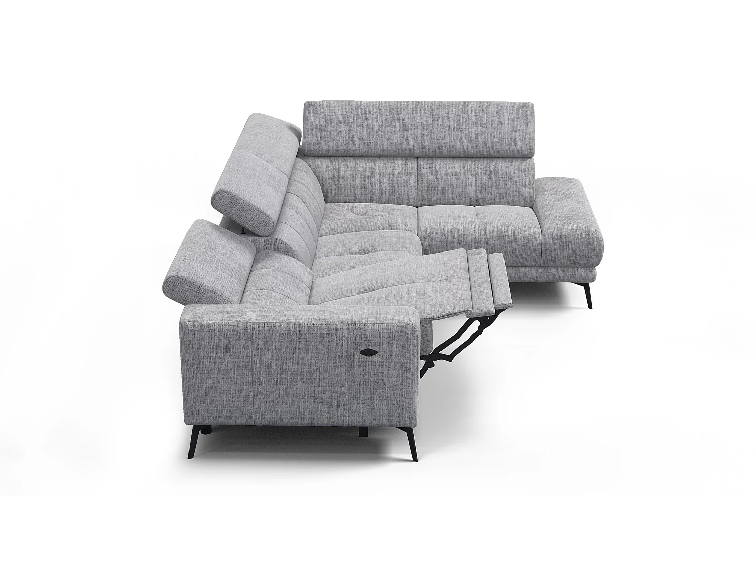 Canapé d'angle 5 places MORELLO avec 1 x Relax Zero Gravity, tissu gris clair
