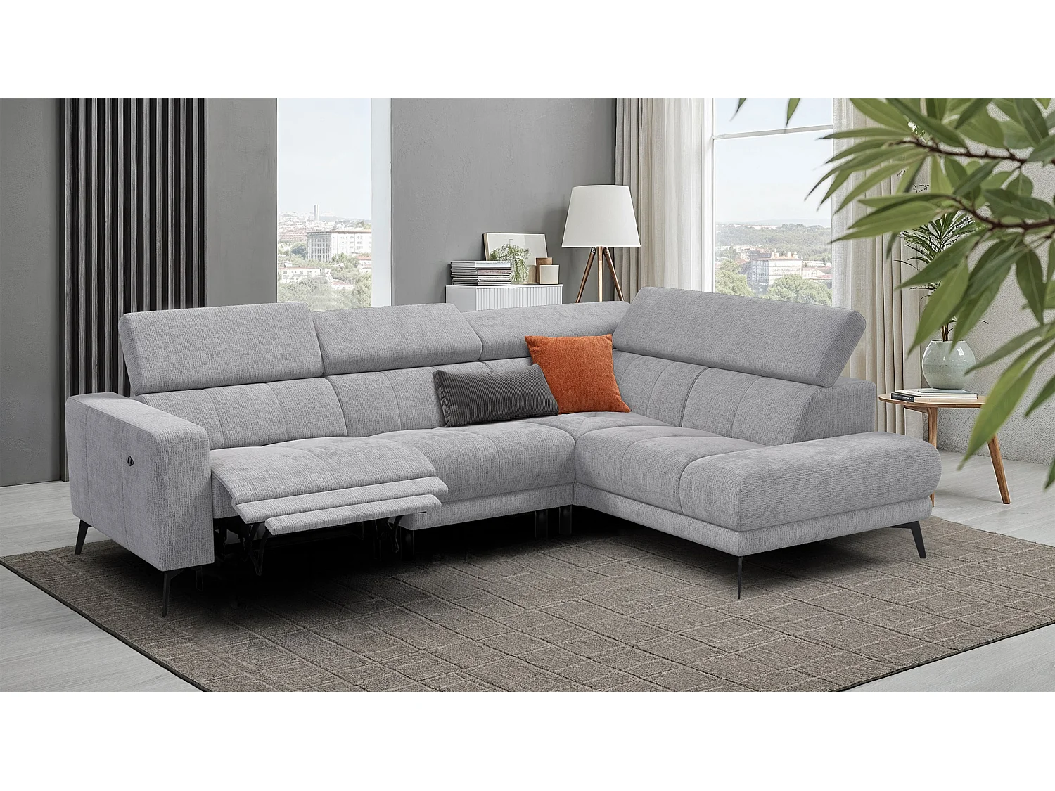 Ecksofa 5-Sitzer MORELLO, hellgrau, 1 x Relax Zero Gravity