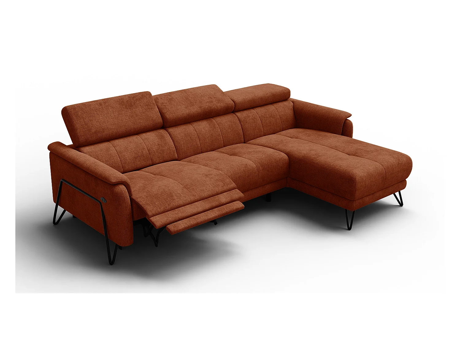 Canapé d'angle 4 places RODEN avec Relax, tissu orange foncé