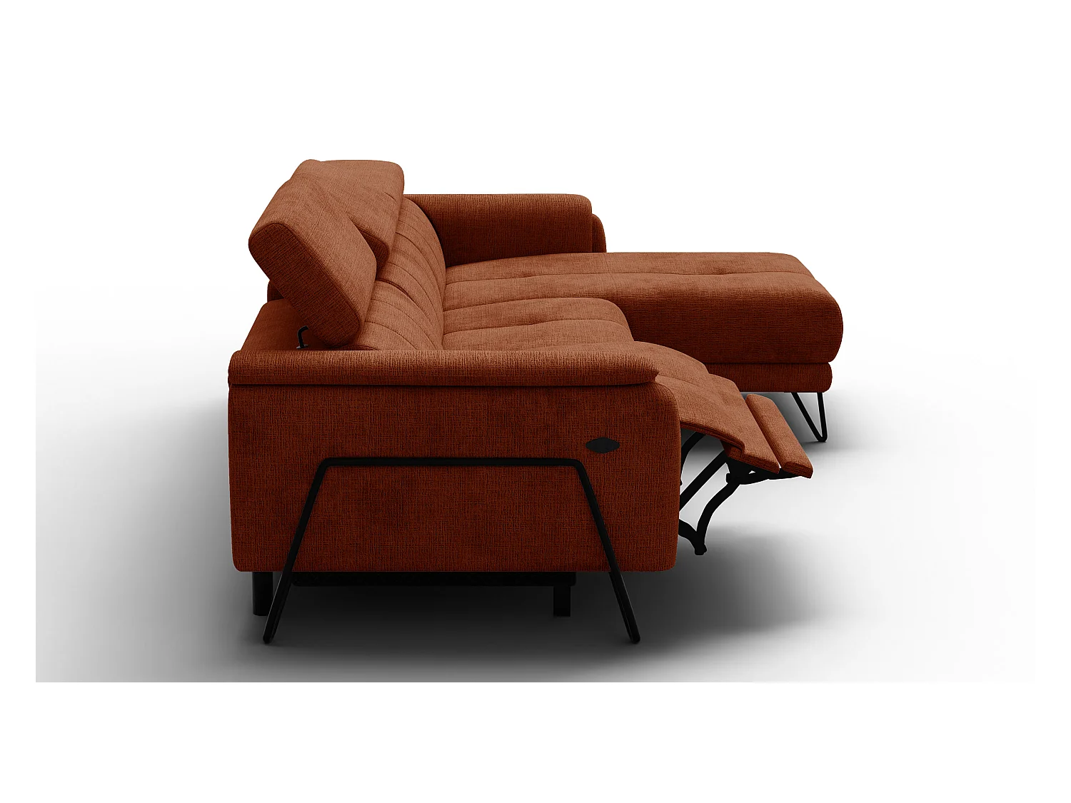 Canapé d'angle 4 places RODEN avec Relax, tissu orange foncé