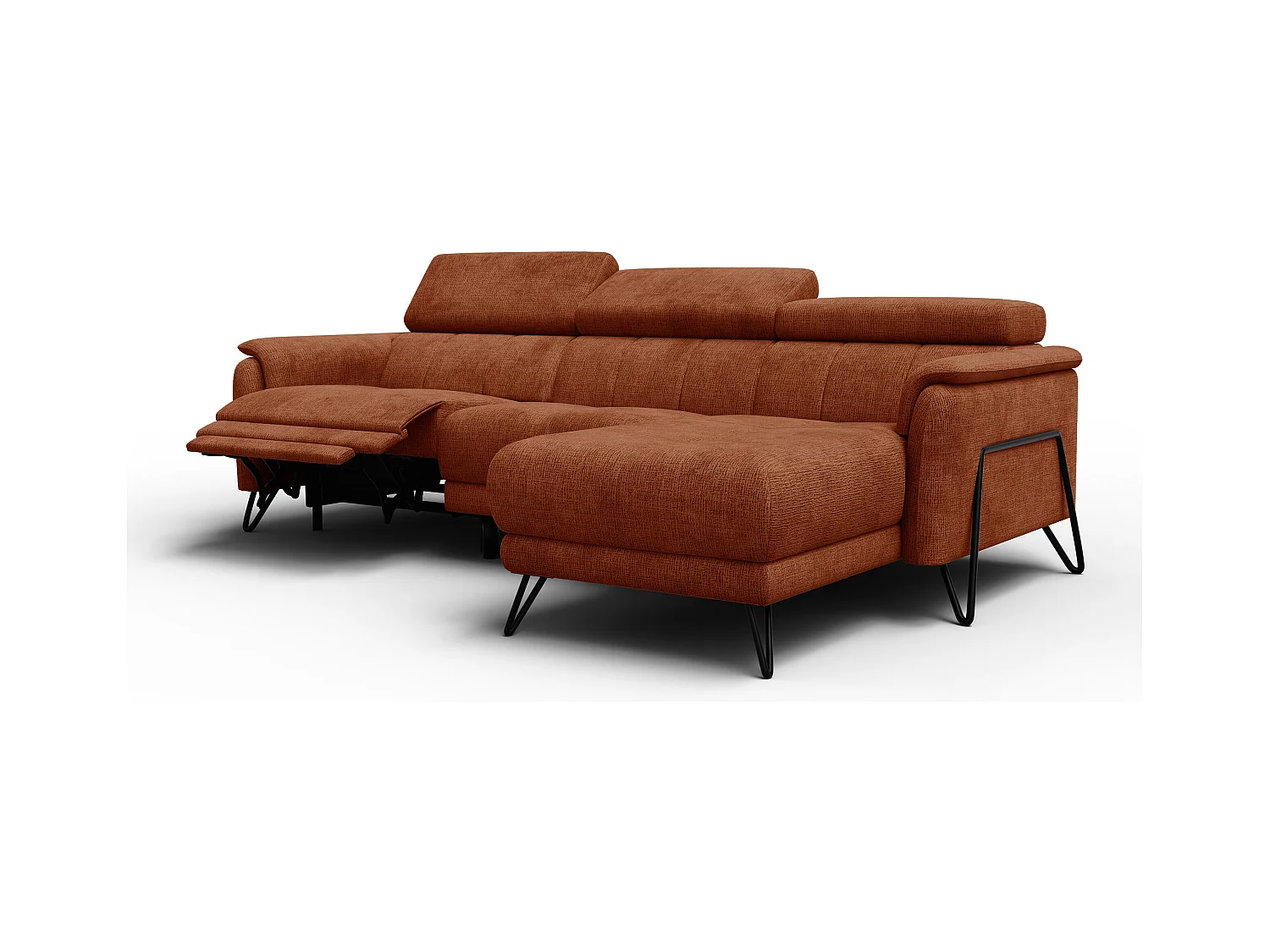 Canapé d'angle 4 places RODEN avec Relax, tissu orange foncé