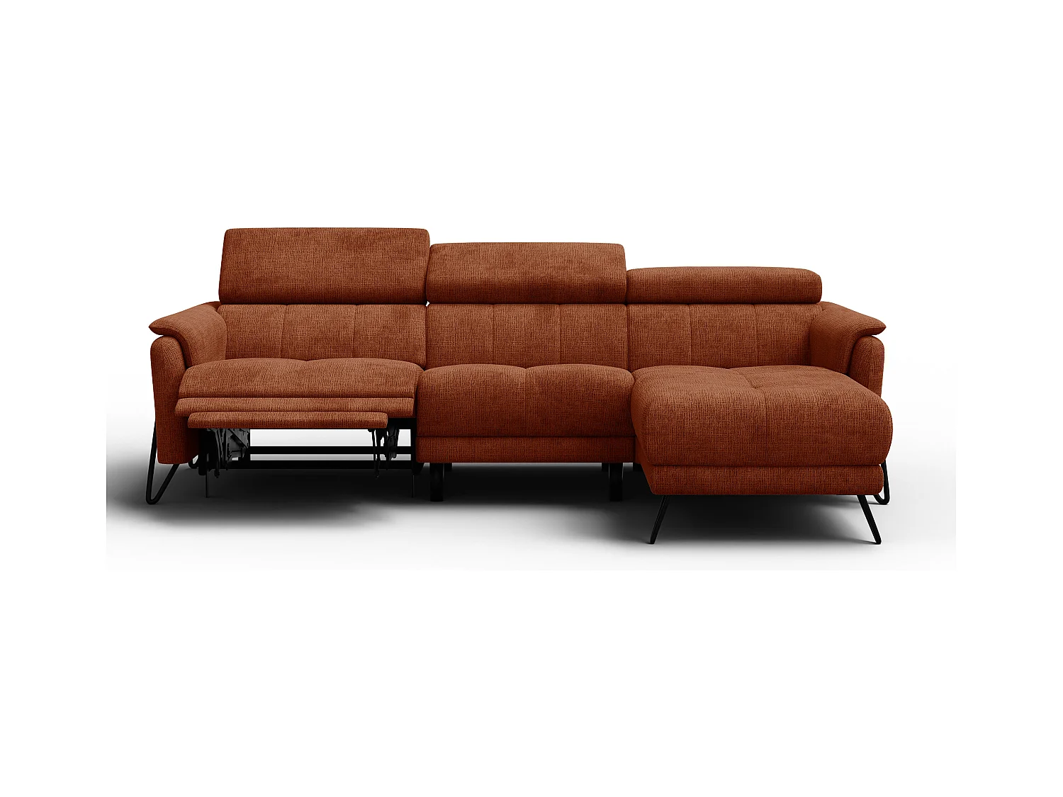 Canapé d'angle 4 places RODEN avec Relax, tissu orange foncé