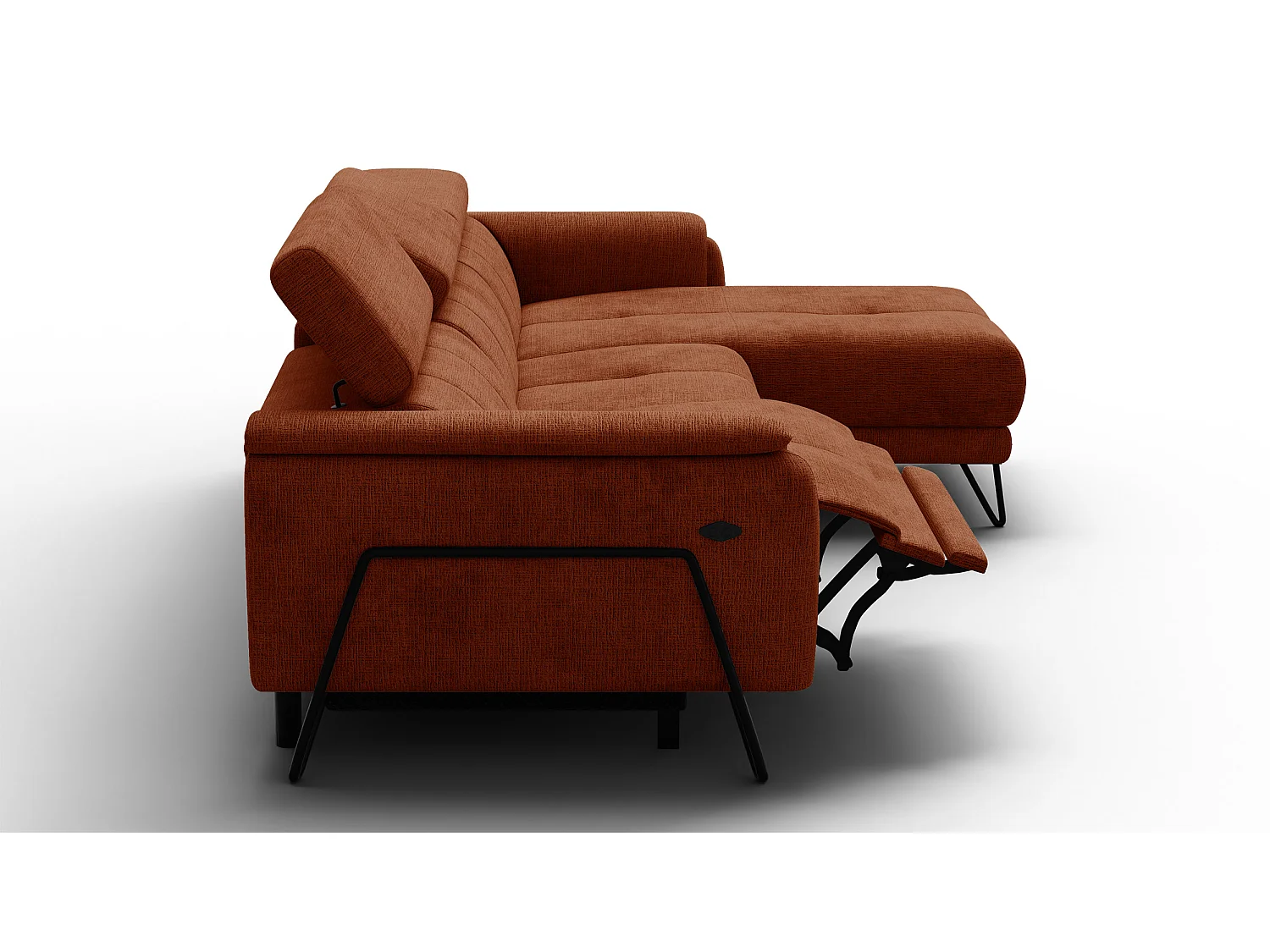 Canapé d'angle 4 places RODEN avec Relax, tissu orange foncé