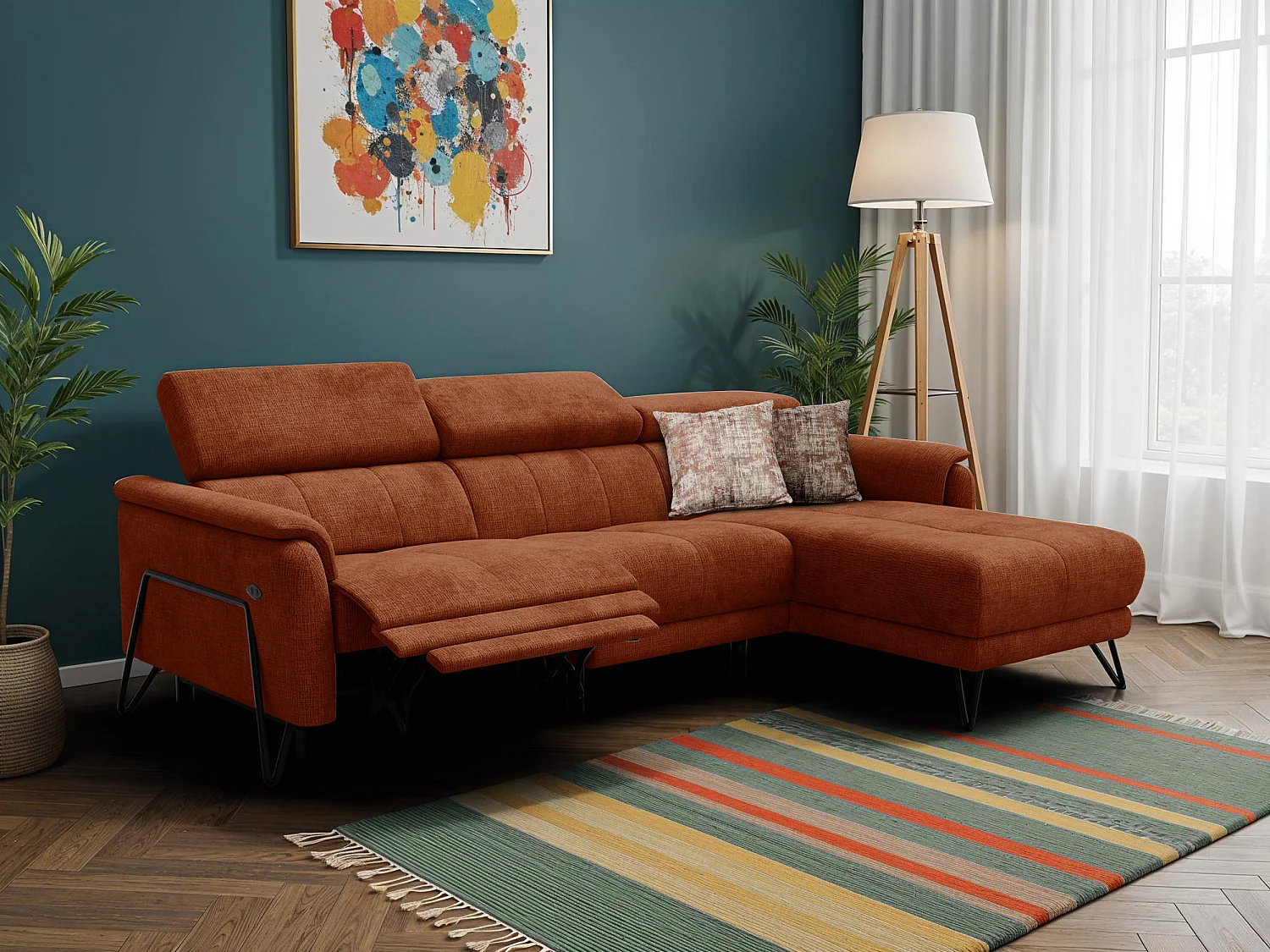 Ecksofa 4-Sitzer mit Relax RODEN, rostrot