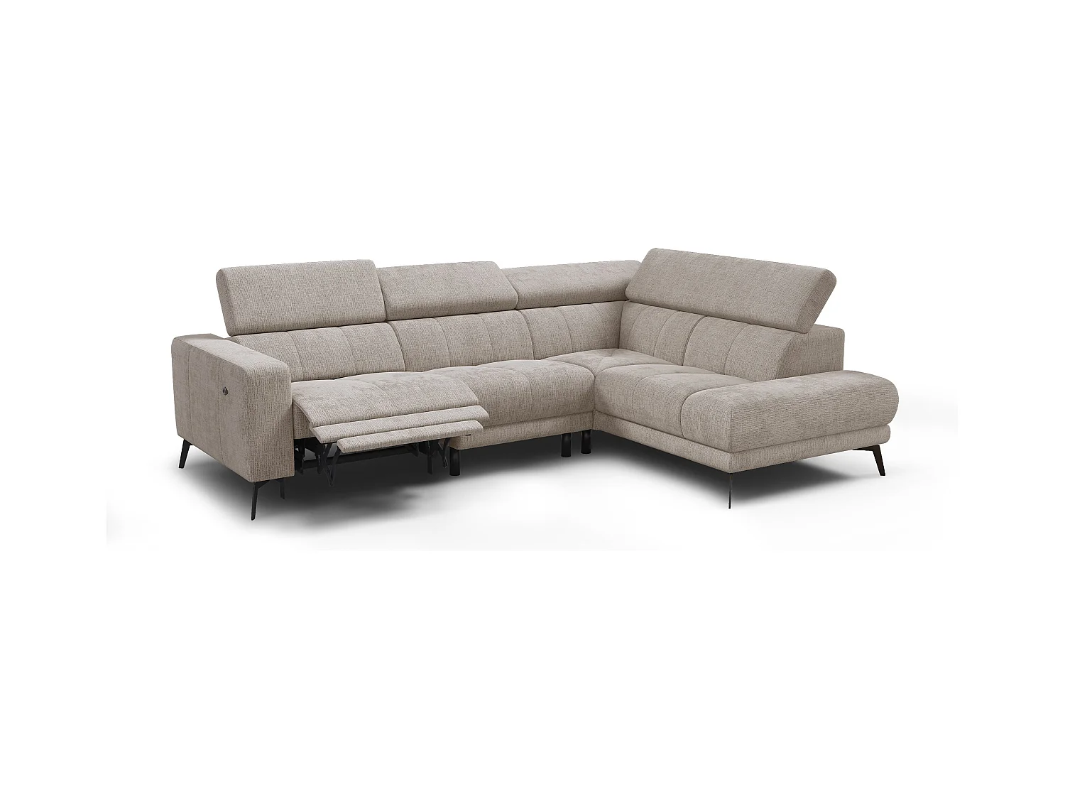 Canapé d'angle 5 places MORELLO avec 1 x Relax Zero Gravity, tissu beige