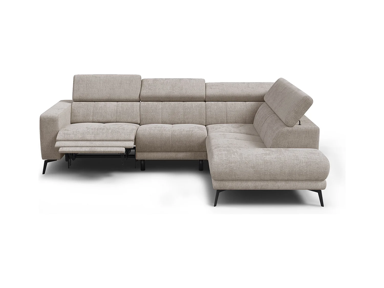 Canapé d'angle 5 places MORELLO avec 1 x Relax Zero Gravity, tissu beige