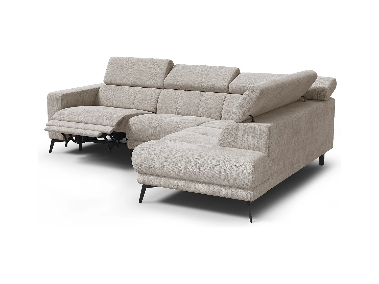 Canapé d'angle 5 places MORELLO avec 1 x Relax Zero Gravity, tissu beige