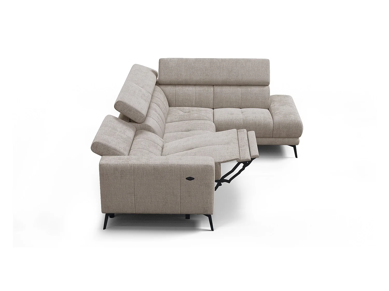 Canapé d'angle 5 places MORELLO avec 1 x Relax Zero Gravity, tissu beige