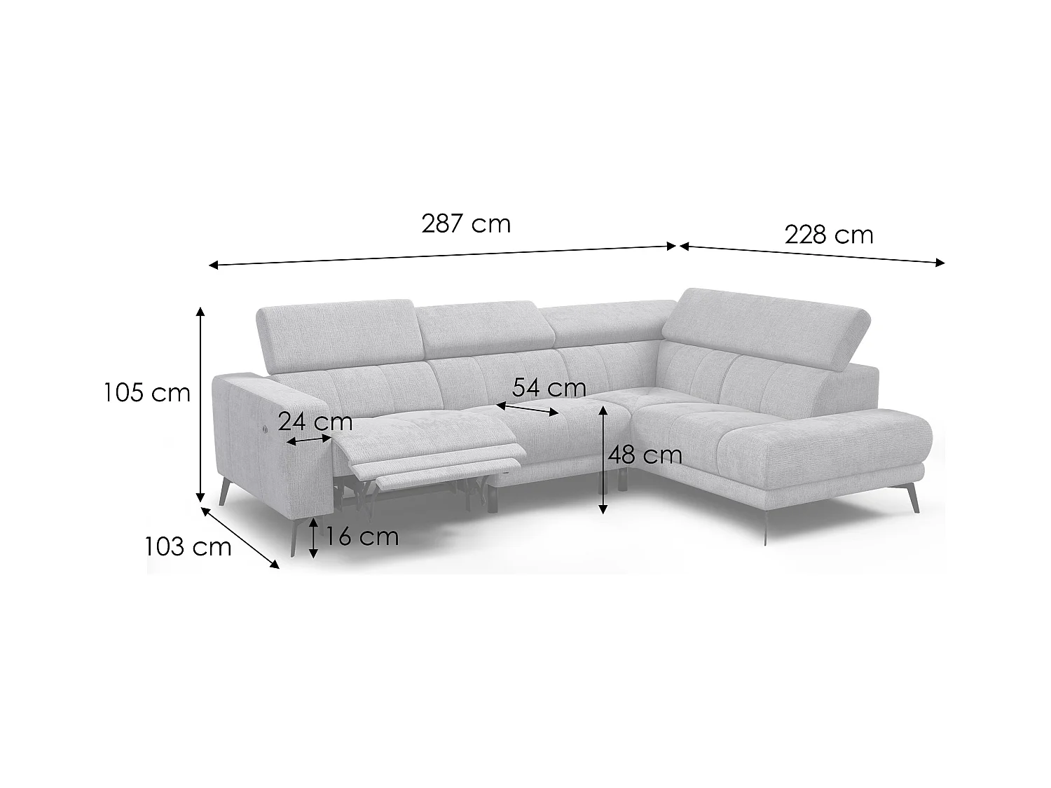 Canapé d'angle 5 places MORELLO avec 1 x Relax Zero Gravity, tissu beige