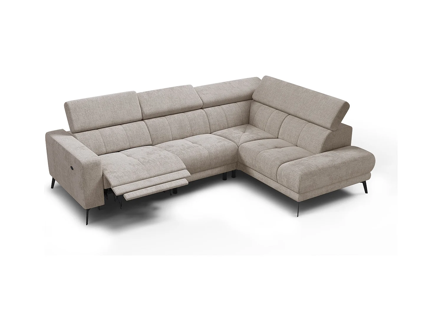 Canapé d'angle 5 places MORELLO avec 1 x Relax Zero Gravity, tissu beige