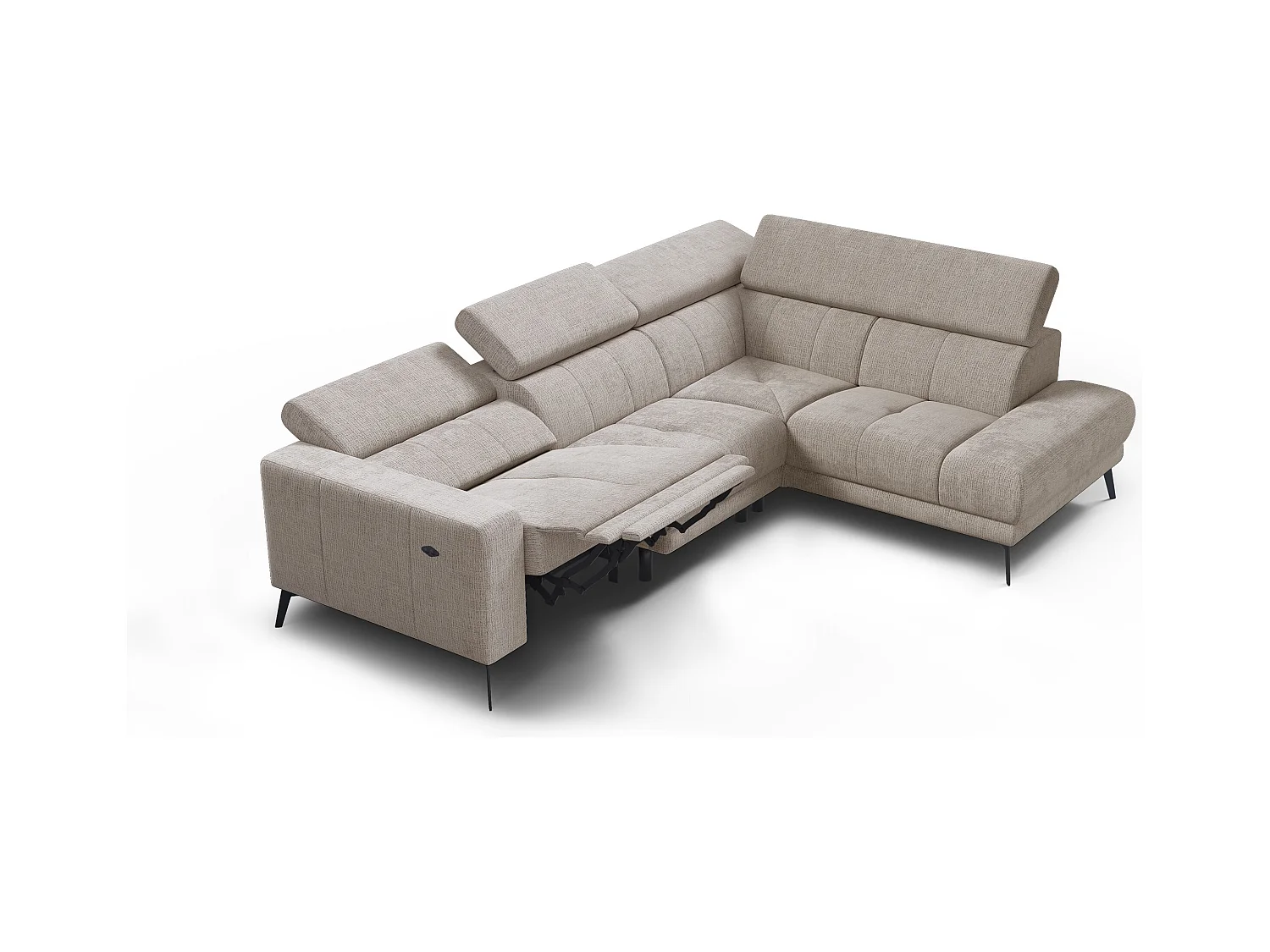 Canapé d'angle 5 places MORELLO avec 1 x Relax Zero Gravity, tissu beige