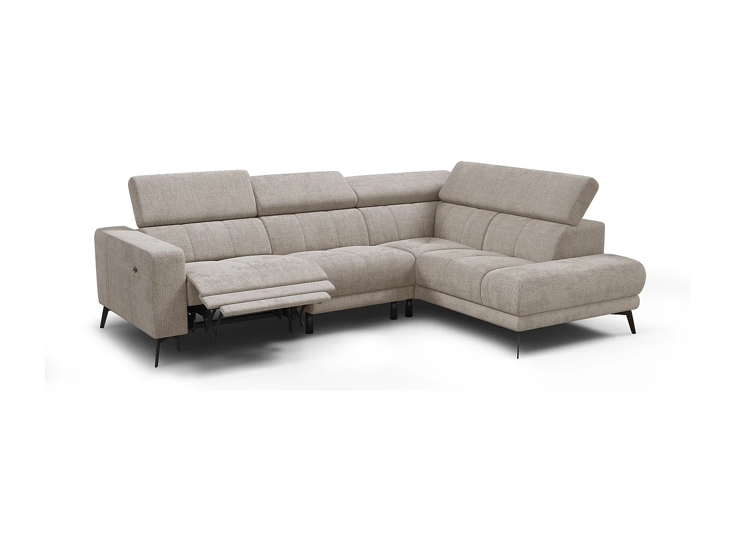 Canapé d'angle 5 places MORELLO avec 1 x Relax Zero Gravity, tissu beige