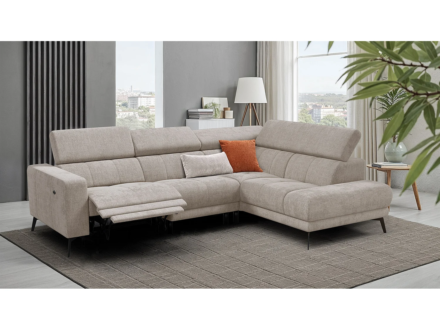Ecksofa 5-Sitzer MORELLO, beige, 1 x Relax Zero Gravity