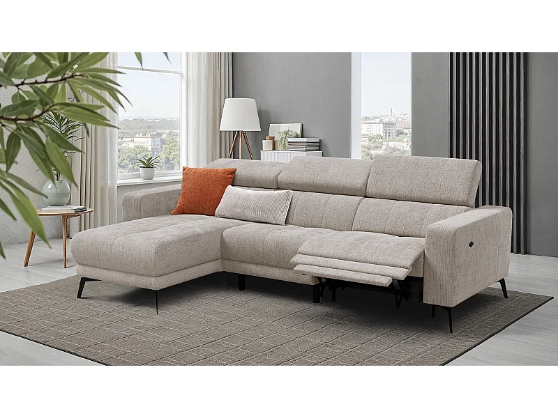 Canapé d'angle 4 places MORELLO avec 1 x Relax Zero Gravity, tissu beige