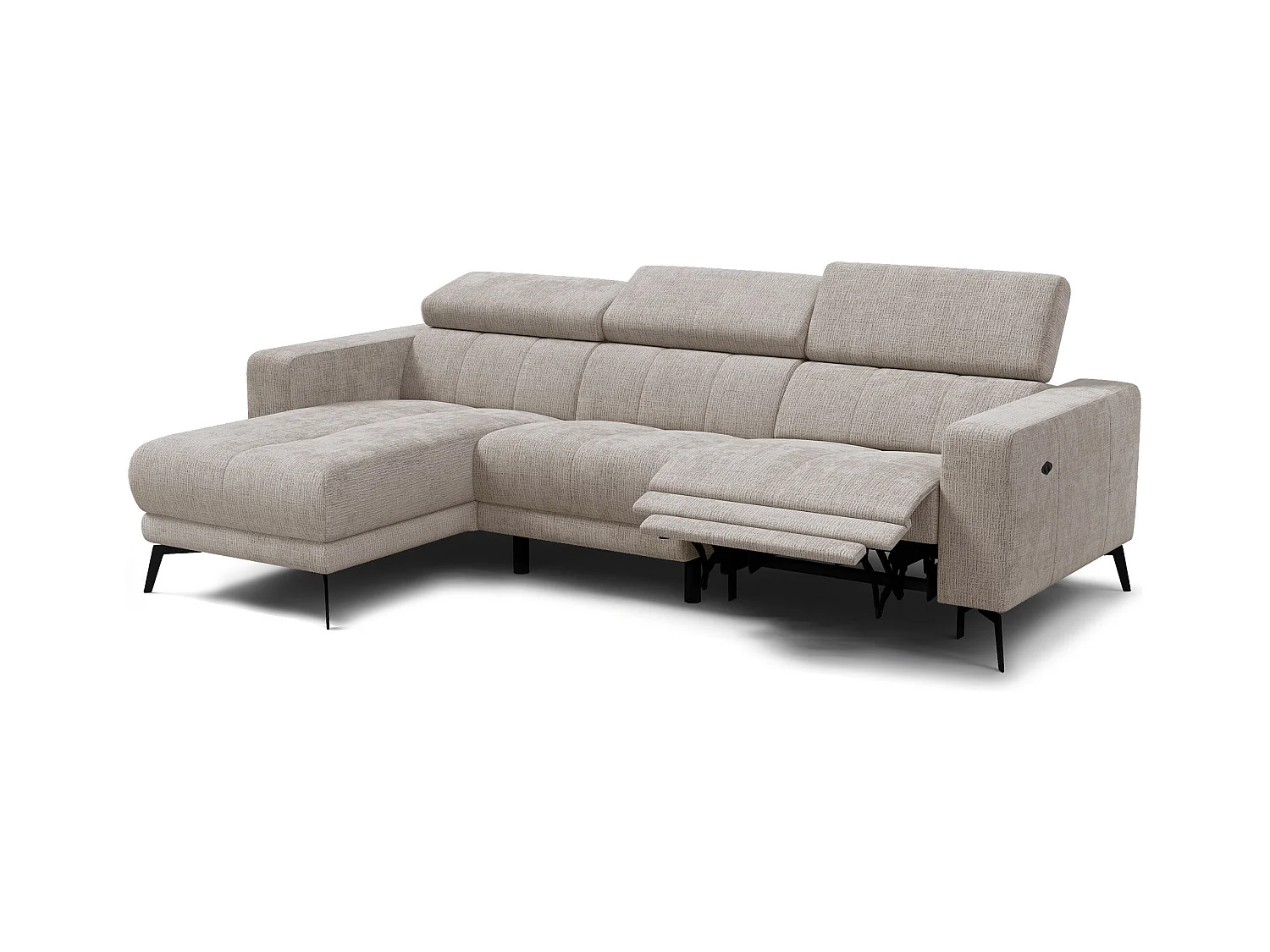 Canapé d'angle 4 places MORELLO avec 1 x Relax Zero Gravity, tissu beige