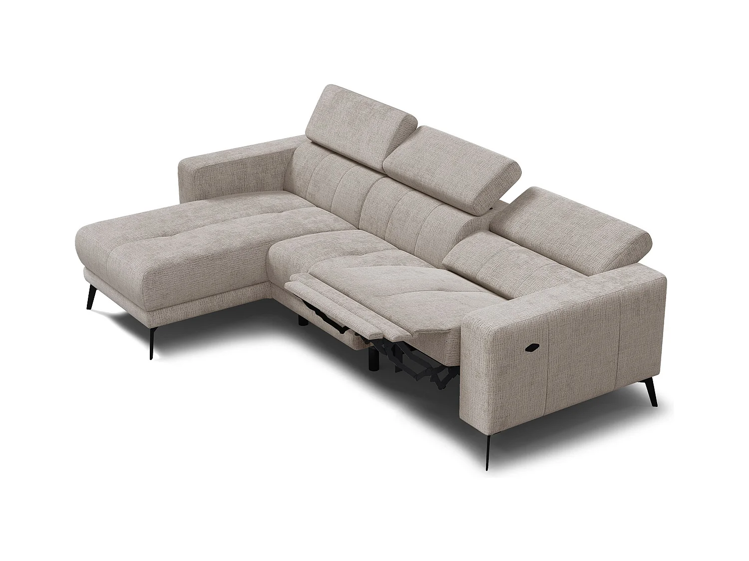 Canapé d'angle 4 places MORELLO avec 1 x Relax Zero Gravity, tissu beige