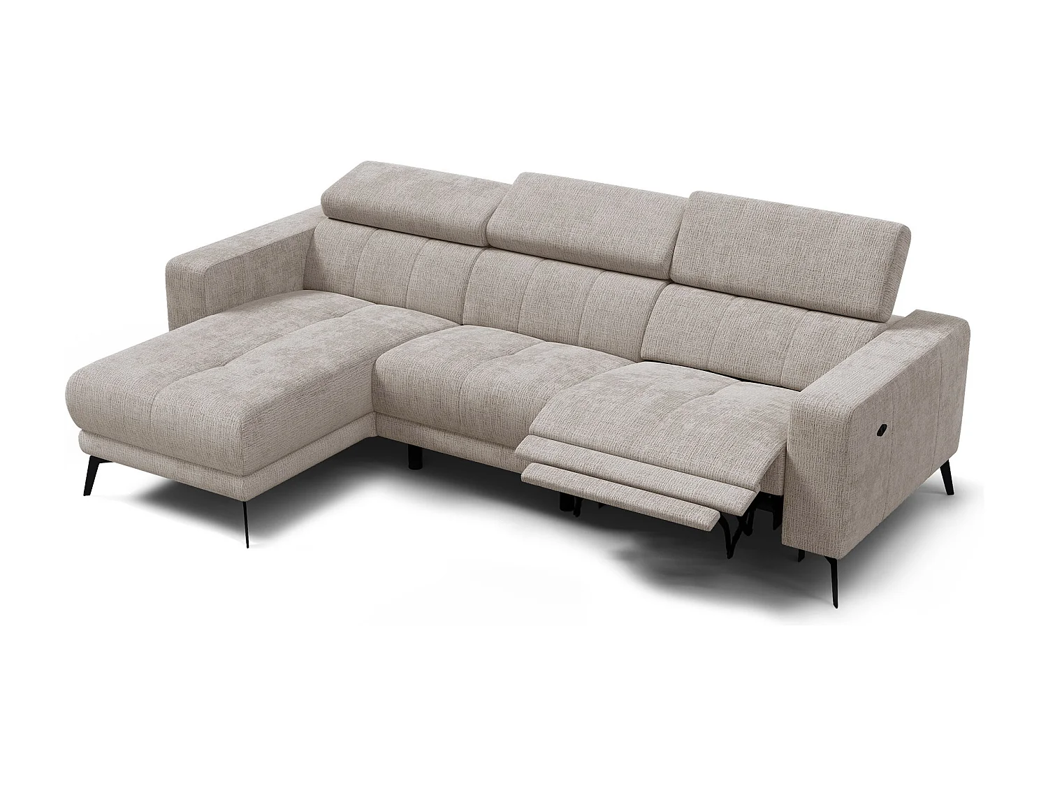 Canapé d'angle 4 places MORELLO avec 1 x Relax Zero Gravity, tissu beige