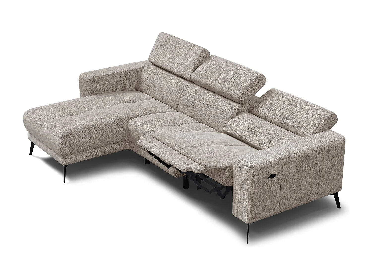 Canapé d'angle 4 places MORELLO avec 1 x Relax Zero Gravity, tissu beige