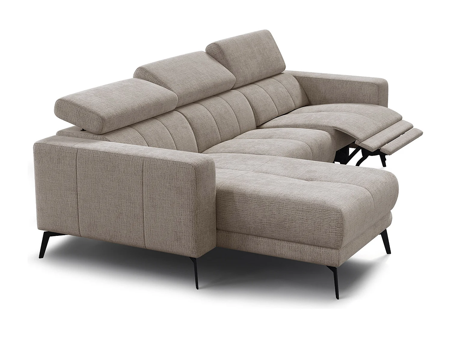 Canapé d'angle 4 places MORELLO avec 1 x Relax Zero Gravity, tissu beige