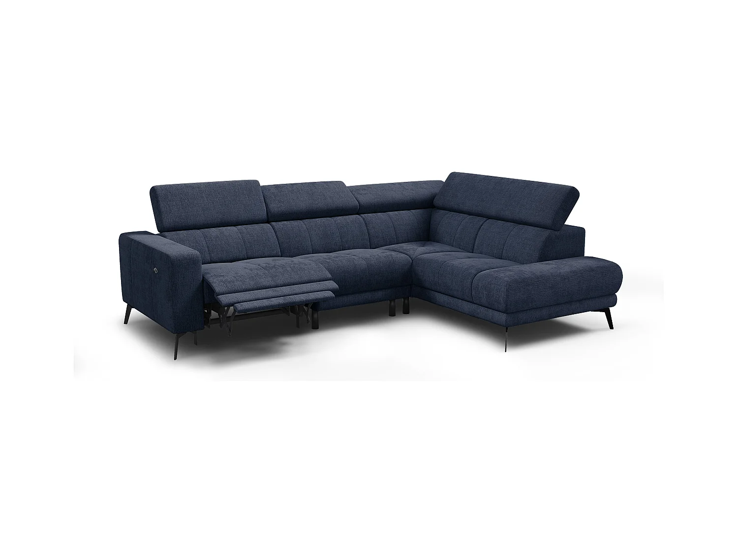 Canapé d'angle 5 places MORELLO avec 1 x Relax Zero Gravity, tissu bleu marine