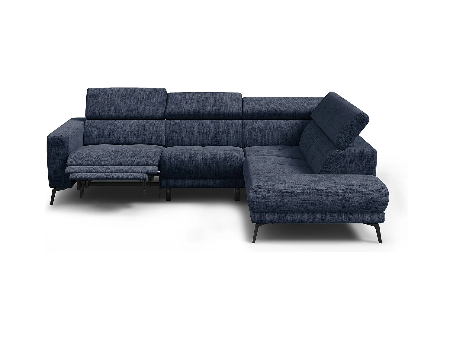 Canapé d'angle 5 places MORELLO avec 1 x Relax Zero Gravity, tissu bleu marine