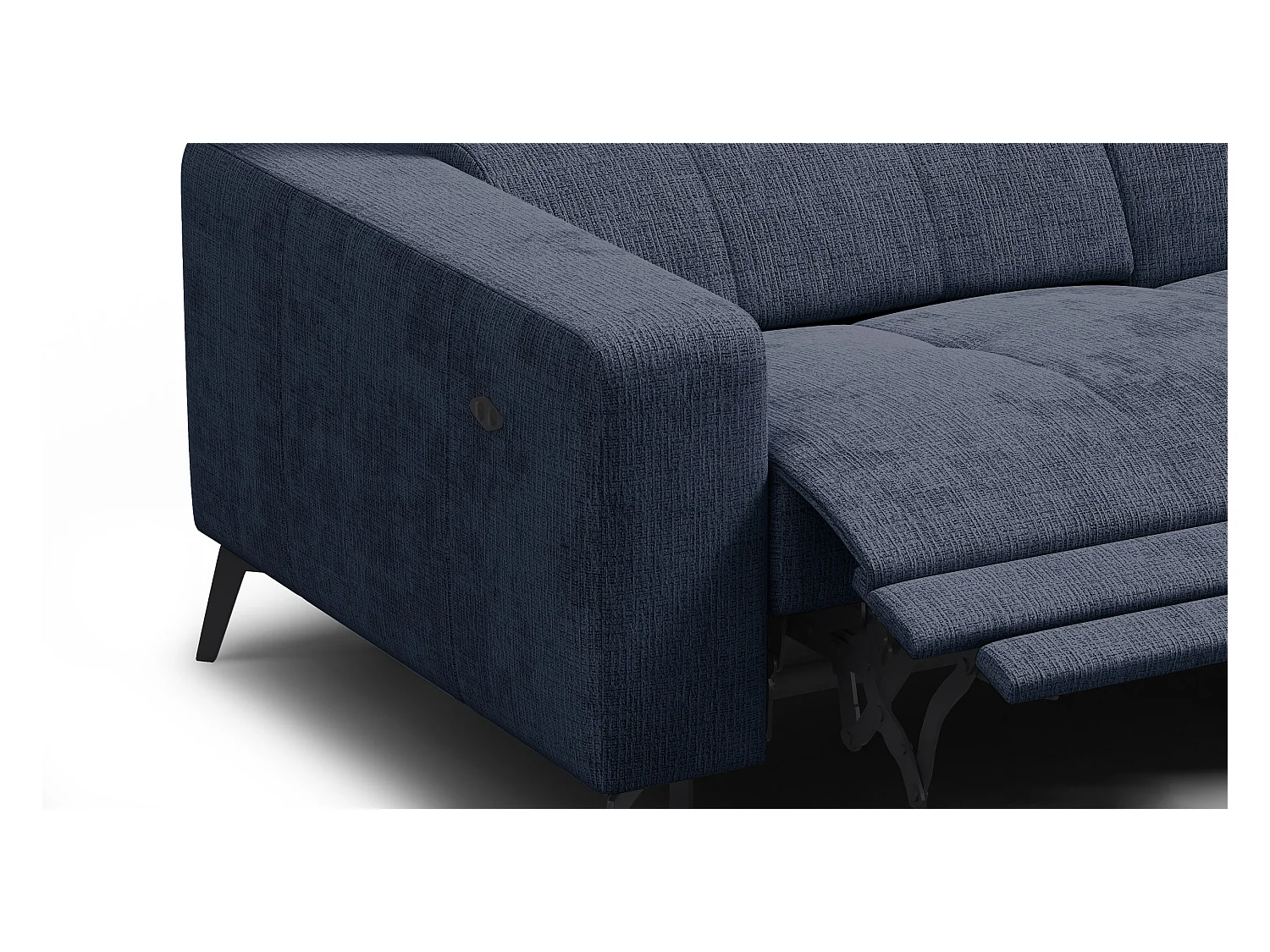 Canapé d'angle 5 places MORELLO avec 1 x Relax Zero Gravity, tissu bleu marine