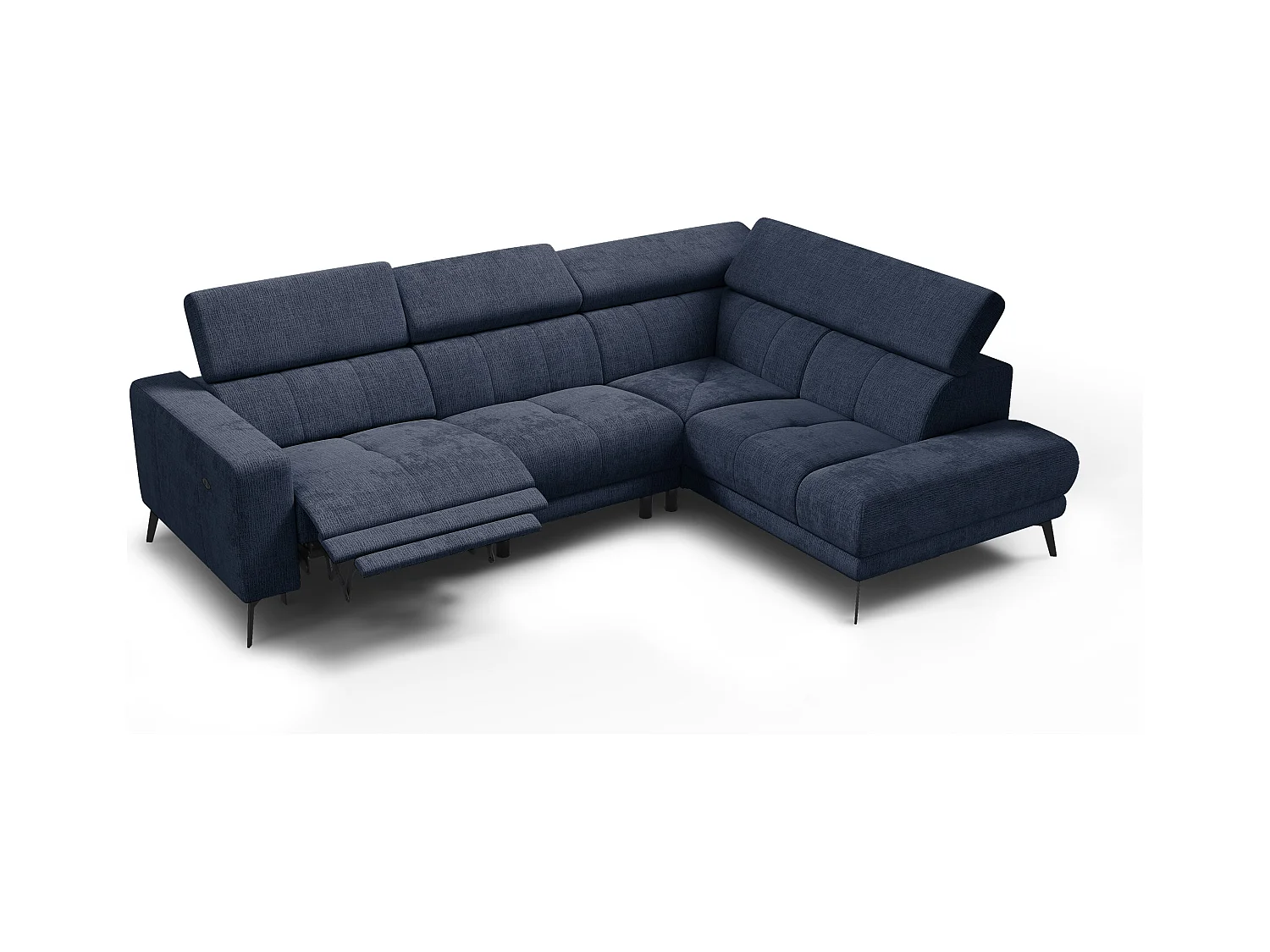 Canapé d'angle 5 places MORELLO avec 1 x Relax Zero Gravity, tissu bleu marine