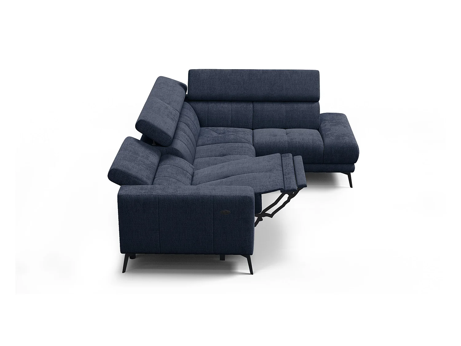 Canapé d'angle 5 places MORELLO avec 1 x Relax Zero Gravity, tissu bleu marine