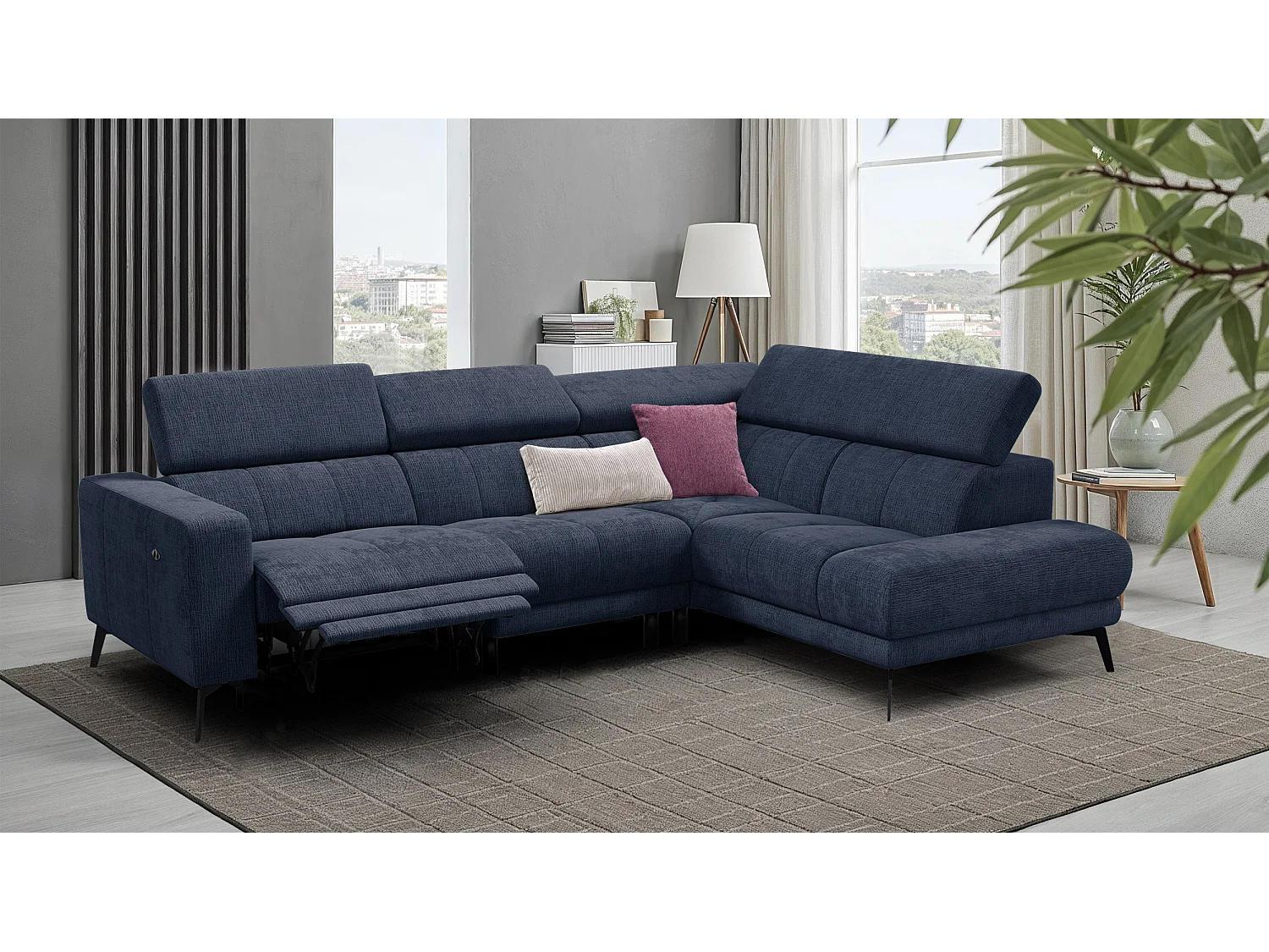 Ecksofa 5-Sitzer MORELLO, marineblau, 1 x Relax Zero Gravity