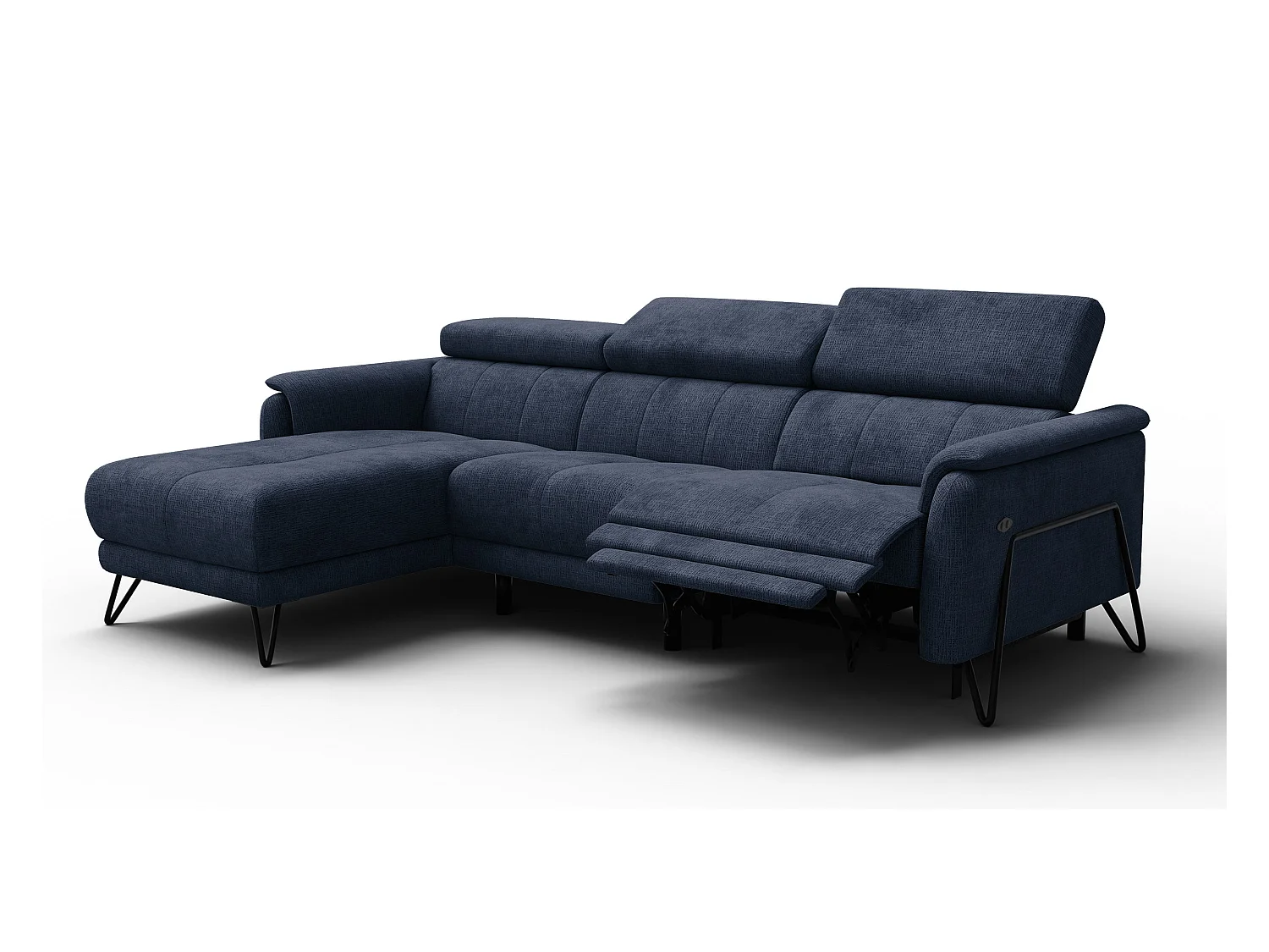 Canapé d'angle 4 places RODEN avec Relax, tissu bleu marine