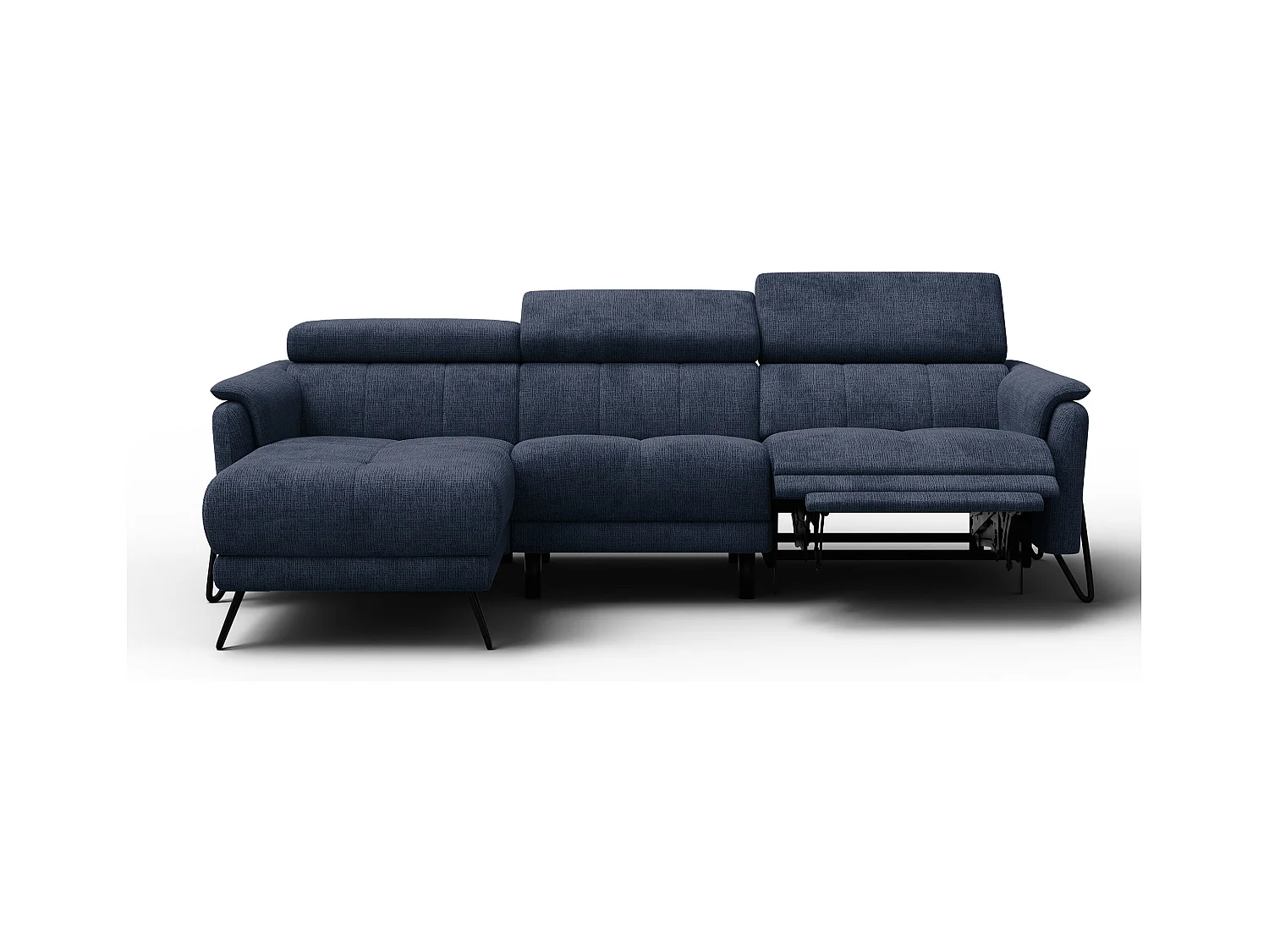 Canapé d'angle 4 places RODEN avec Relax, tissu bleu marine