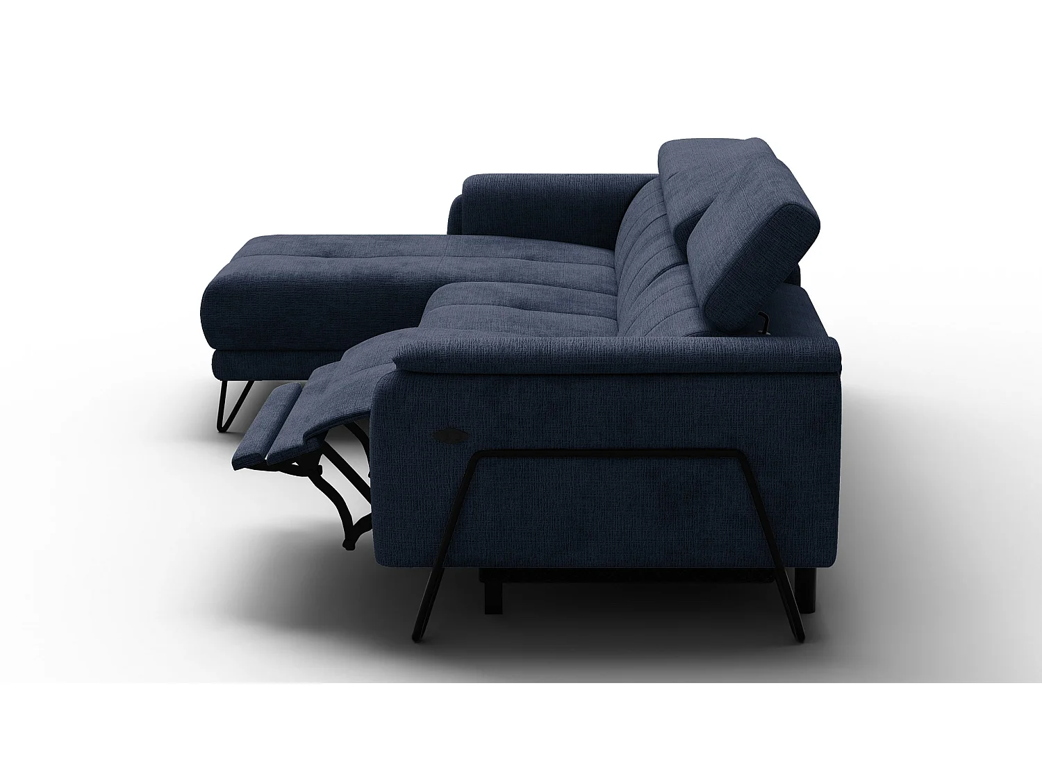 Canapé d'angle 4 places RODEN avec Relax, tissu bleu marine