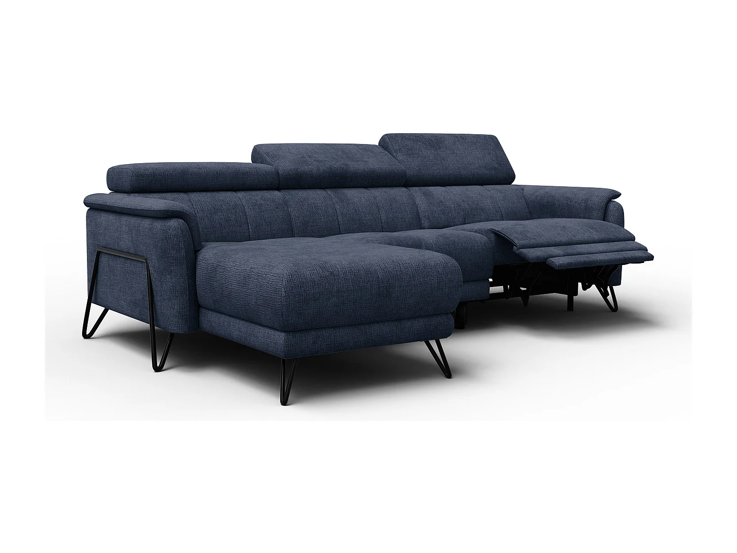 Canapé d'angle 4 places RODEN avec Relax, tissu bleu marine