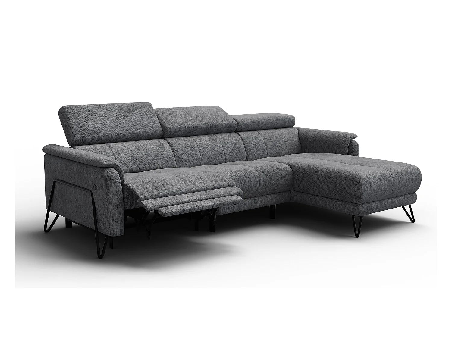 Canapé d'angle 4 places RODEN avec Relax, tissu gris foncé