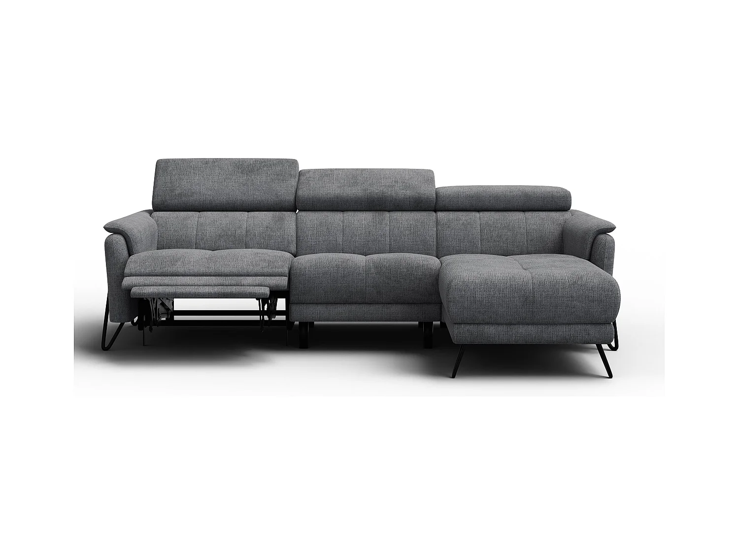 Canapé d'angle 4 places RODEN avec Relax, tissu gris foncé