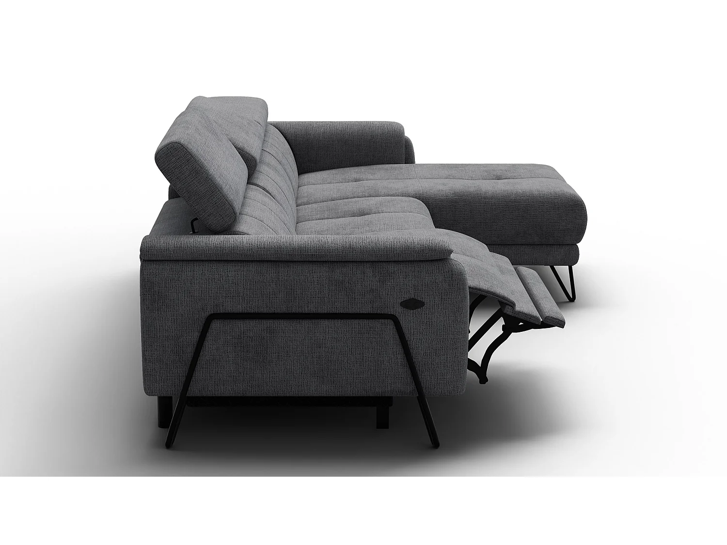 Canapé d'angle 4 places RODEN avec Relax, tissu gris foncé