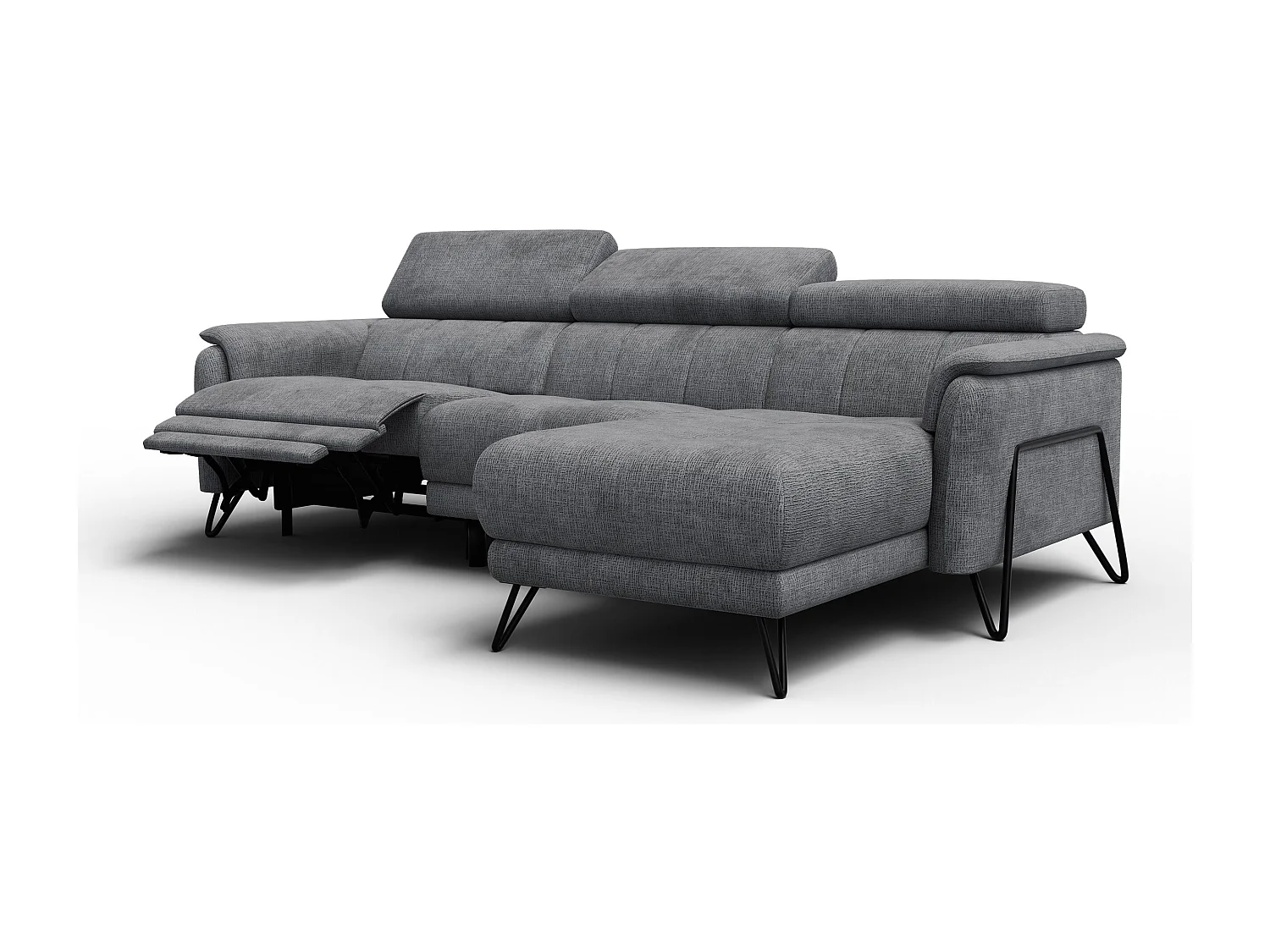 Canapé d'angle 4 places RODEN avec Relax, tissu gris foncé