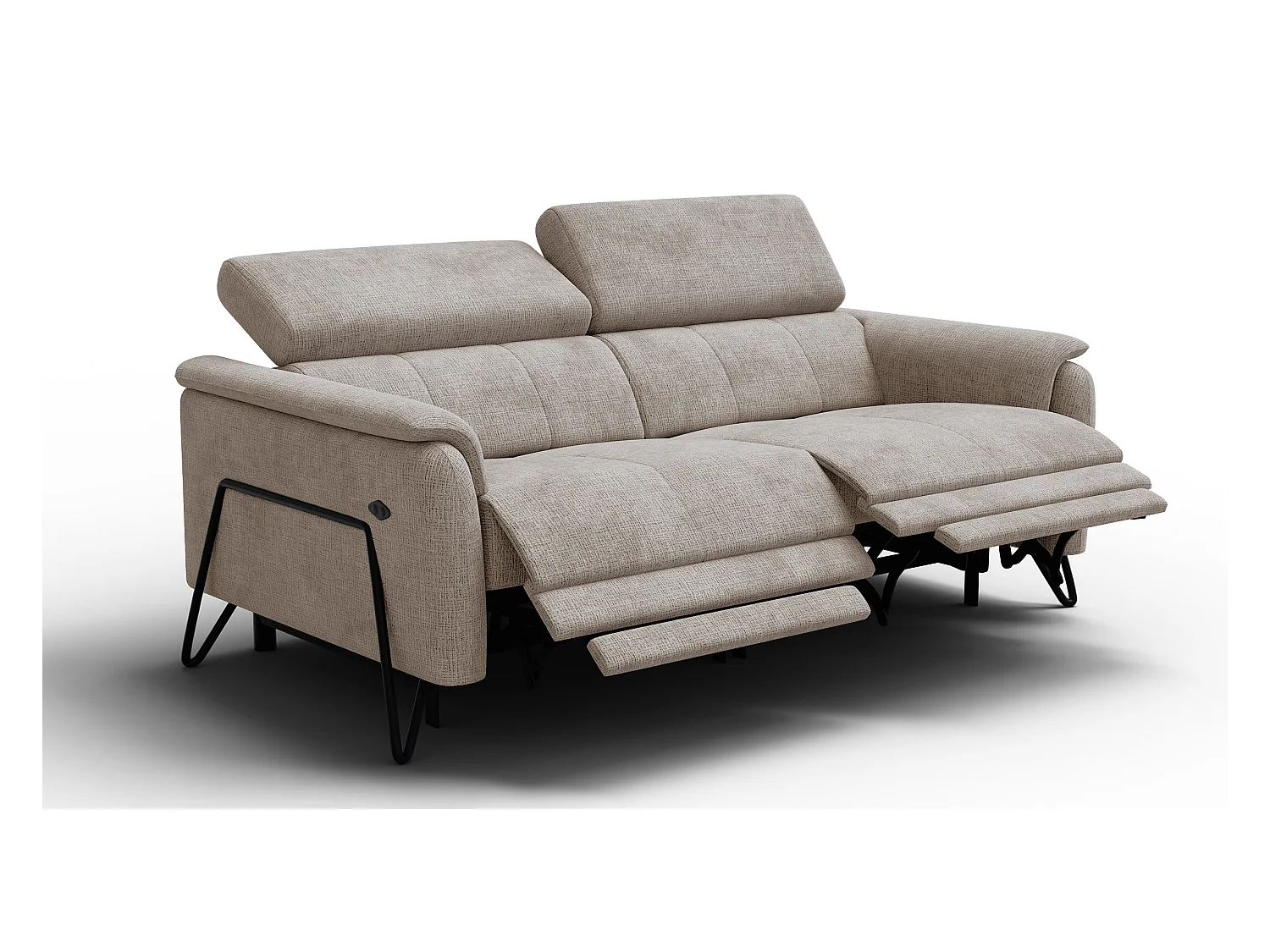 Canapé RODEN 3 places avec 2 Relax, tissu beige