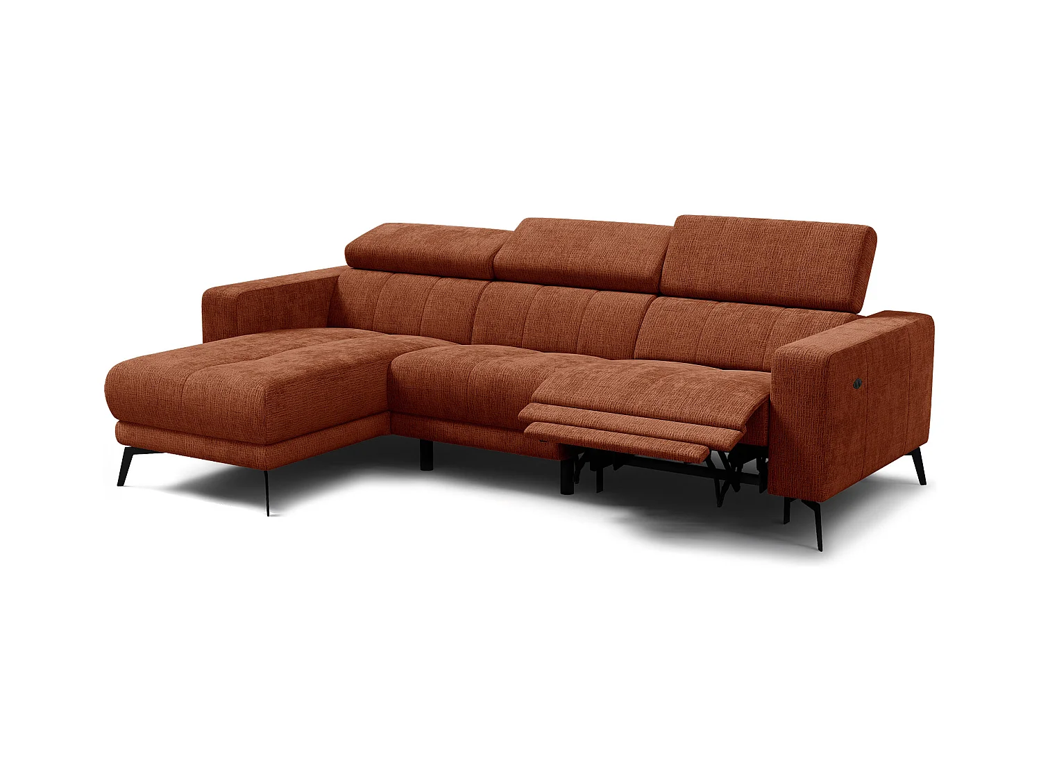 Canapé d'angle 4 places MORELLO avec 1 x Relax Zero Gravity, tissu orange foncé