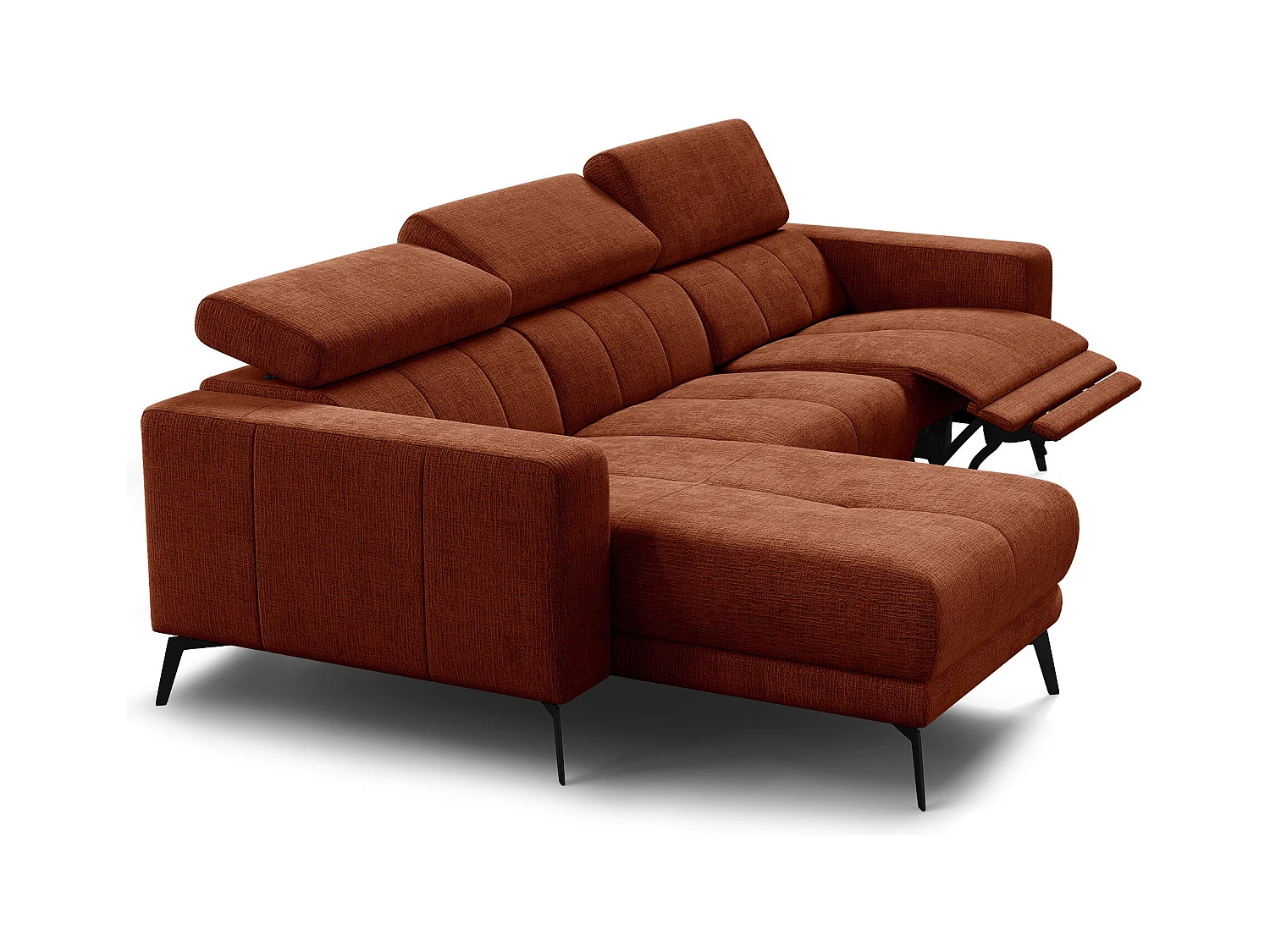 Canapé d'angle 4 places MORELLO avec 1 x Relax Zero Gravity, tissu orange foncé