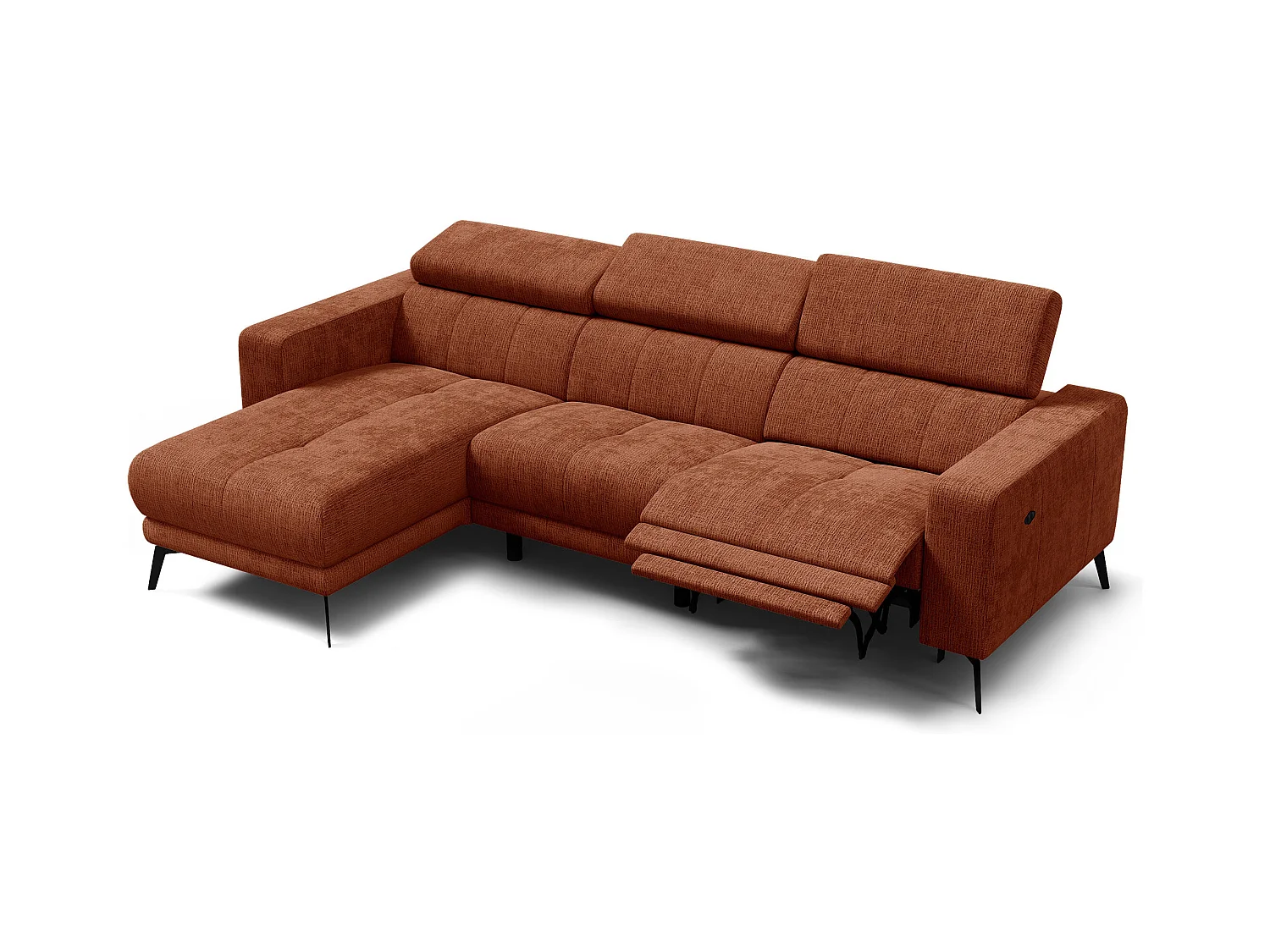 Canapé d'angle 4 places MORELLO avec 1 x Relax Zero Gravity, tissu orange foncé