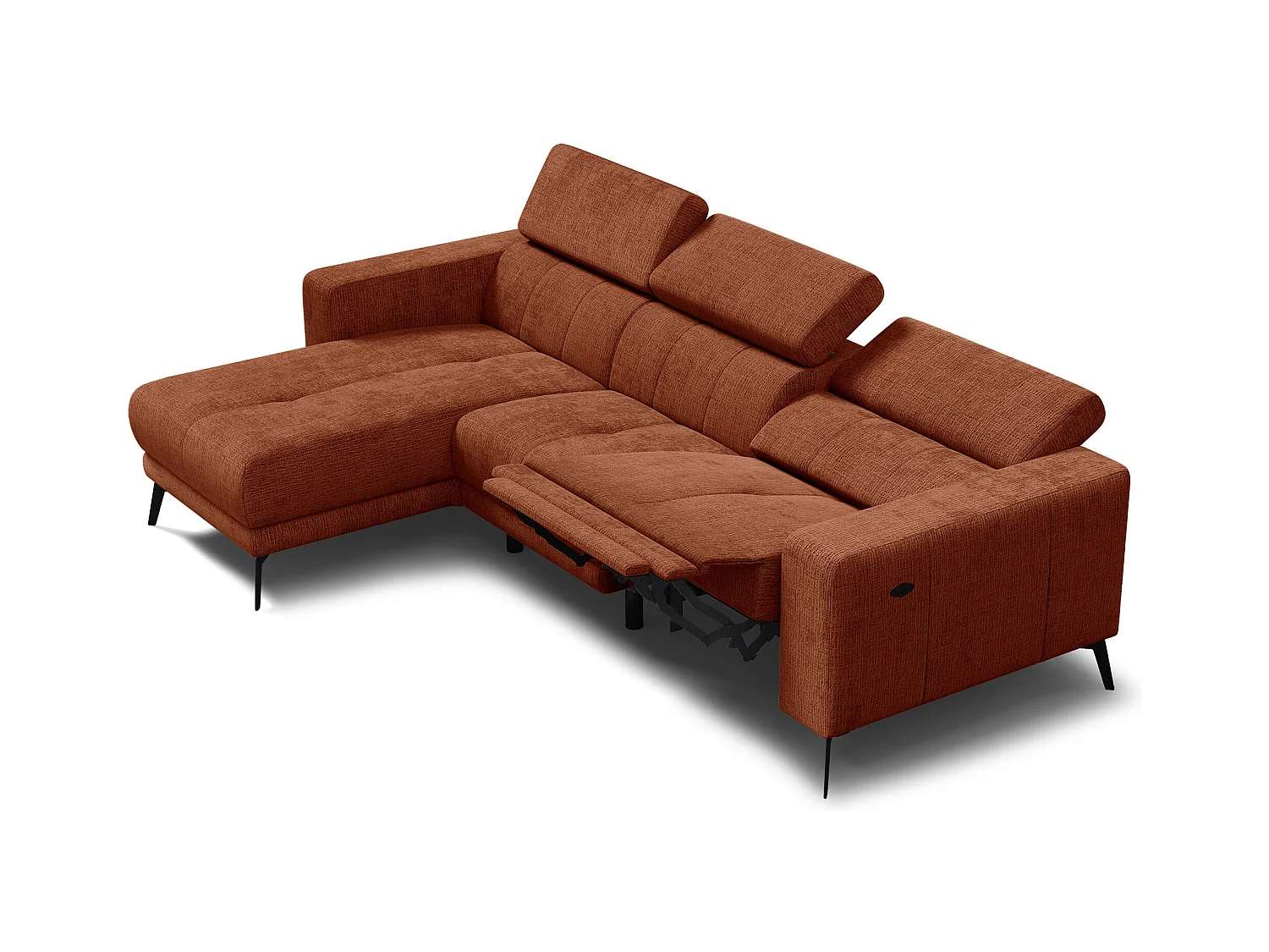 Canapé d'angle 4 places MORELLO avec 1 x Relax Zero Gravity, tissu orange foncé