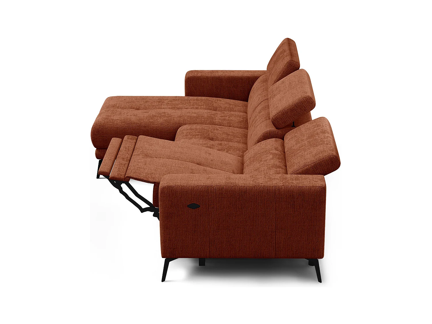 Canapé d'angle 4 places MORELLO avec 1 x Relax Zero Gravity, tissu orange foncé