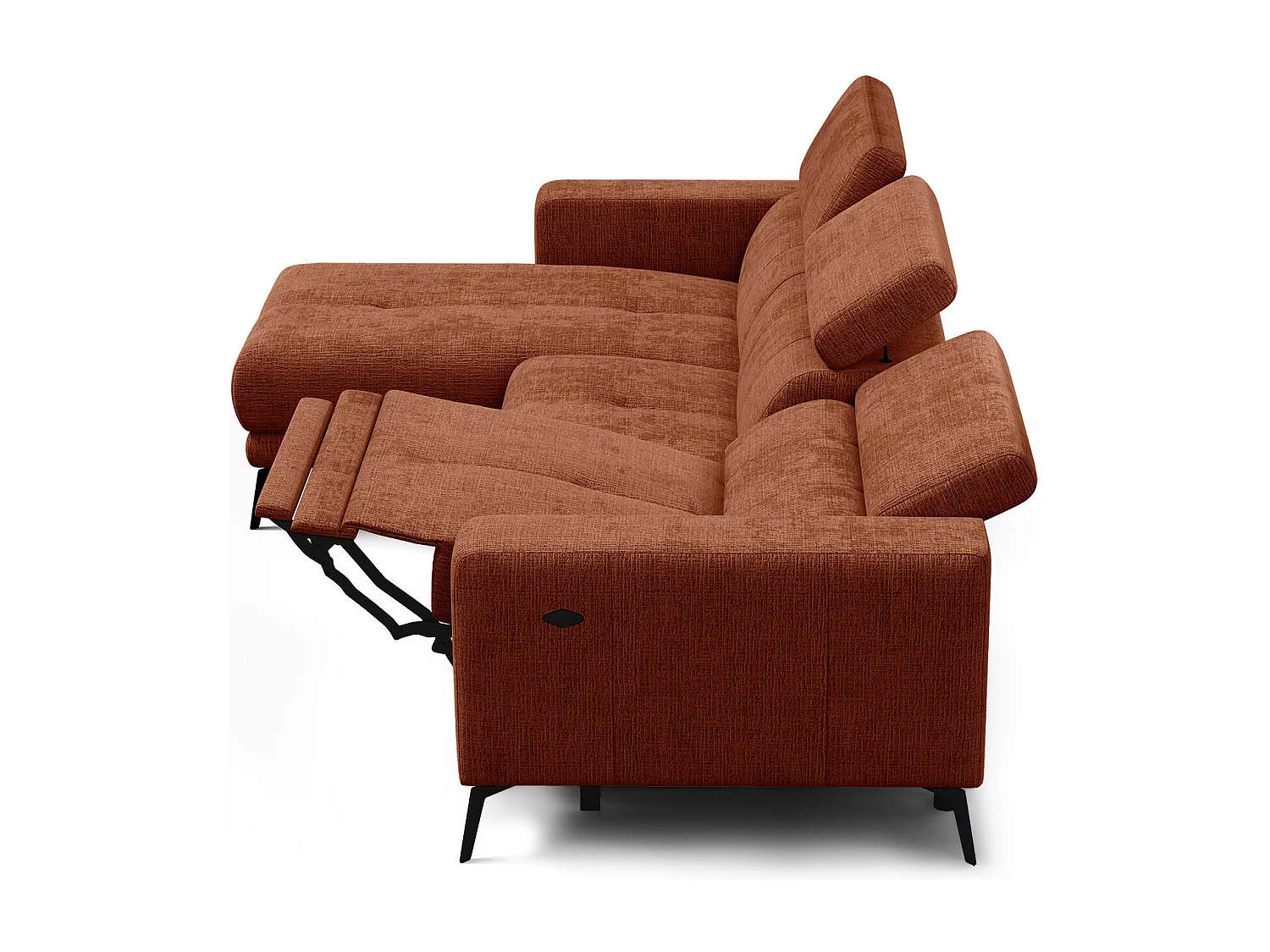 Canapé d'angle 4 places MORELLO avec 1 x Relax Zero Gravity, tissu orange foncé