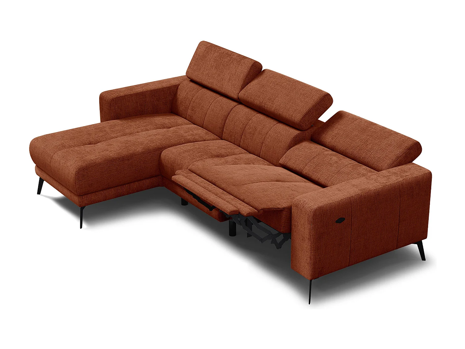 Canapé d'angle 4 places MORELLO avec 1 x Relax Zero Gravity, tissu orange foncé