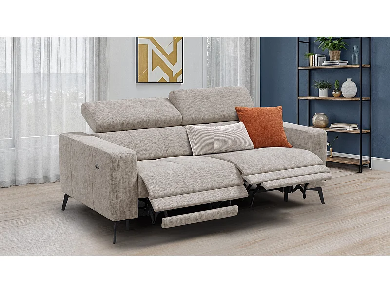 Canapé 3 places MORELLO avec 2 x Relax Zero Gravity, tissu beige