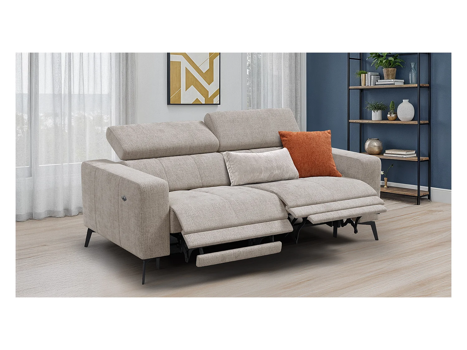 Canapé 3 places MORELLO avec 2 x Relax Zero Gravity, tissu beige